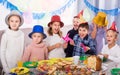 Friendly group children having party friendÃ¢â¬â¢s birthday